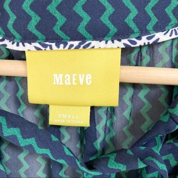 Anthropologie long sleeve green Neck Tie Chevron Tunic sheer abstract blouse top - Picture 2 of 6